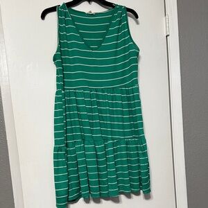See You Monday Green and White Striped Dress